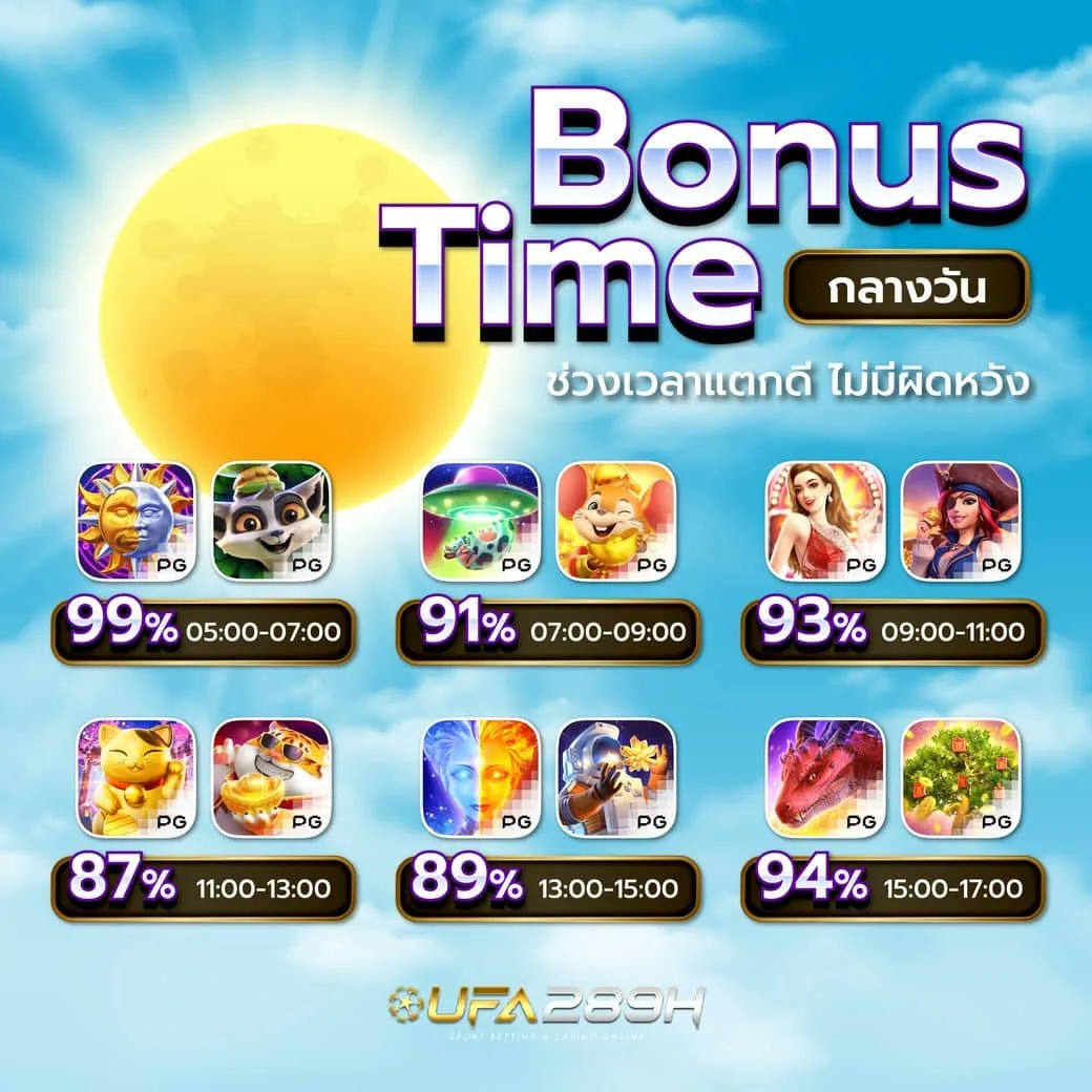 ตารางช่วงเวลาสล็อตแตกง่ายกลางวัน Bonus Time สำหรับใช้เครดิตฟรี
